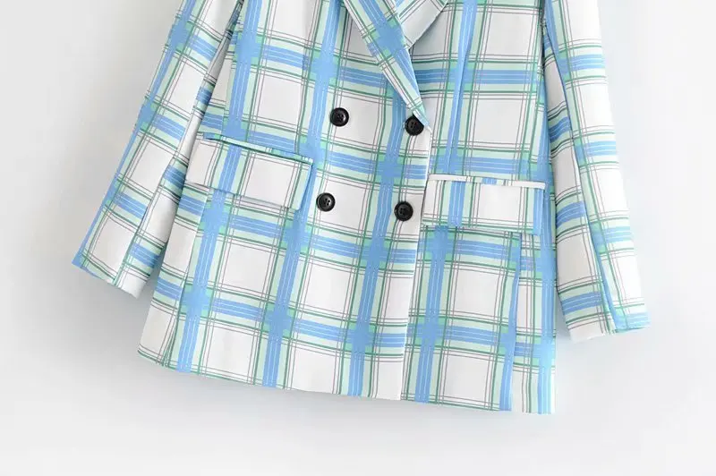 

2019 shi zhuang kuan Blue-Green White Lines Pattern Suit Trousers Two-Piece Set England Spring And Autumn Casual Suit