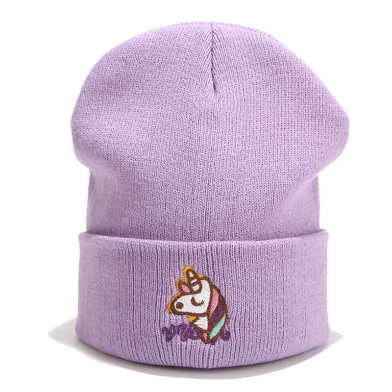 Шапка с вышивкой единорога шапка для девочек Женская Зимняя Теплая Шапка красивая мягкая вязаная уличная холодная шапка зимняя женская шапка для девочек