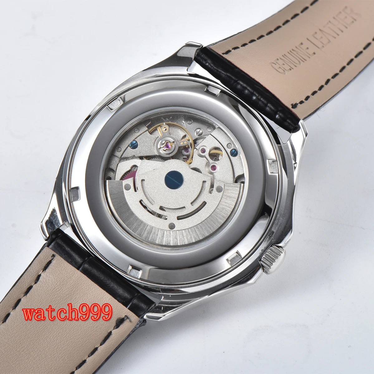 BLIGER 40mm sapphire glass white dial date automatic men's fashion watch black belt waterproof mechanical watch