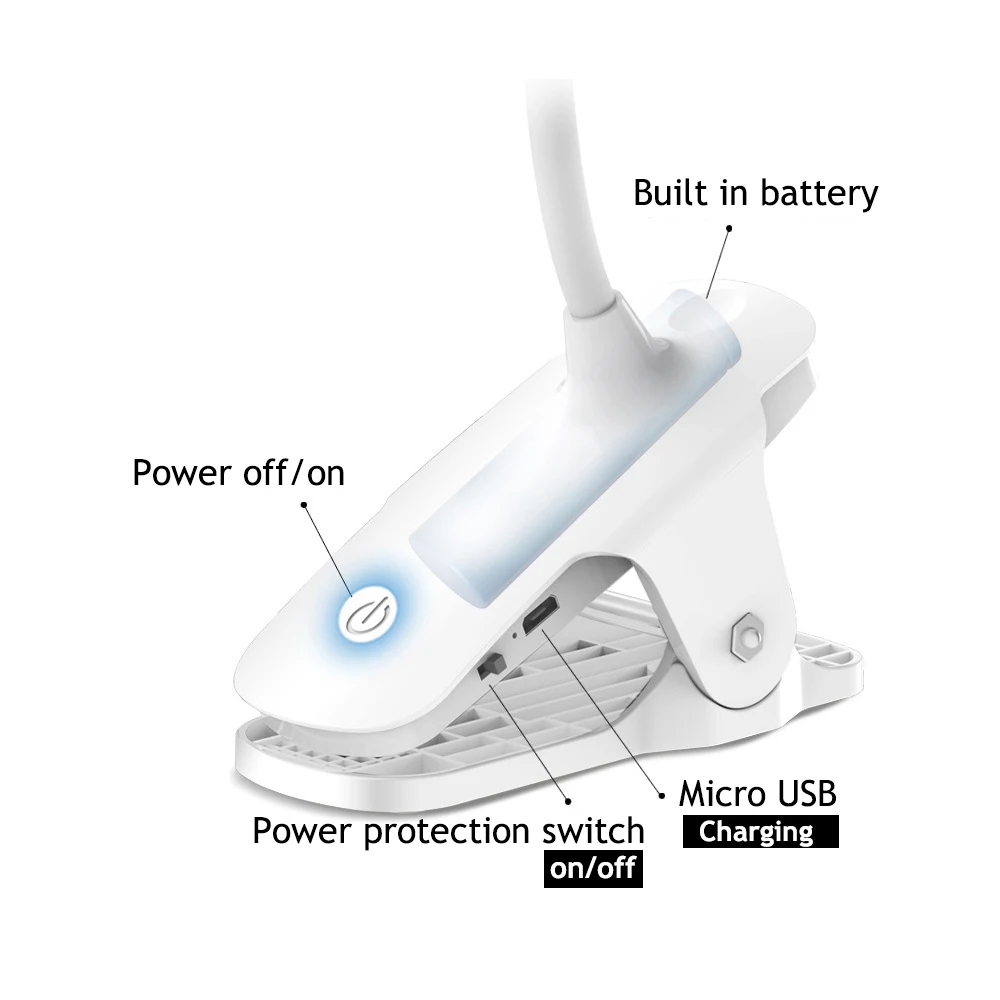  Table Lamp with Clip Touch Desk Lamp 1200mAh LED Desk Rechargeable Reading Lamp 6000K USB Table Lig - 4000224644055