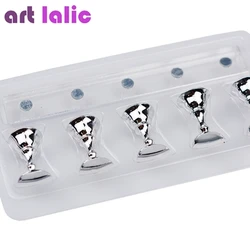 Nail Art Display Stand with Magnetic Tips and Holder Set, Chessboard Design, White and Black, 5-Piece Kit (Silver)