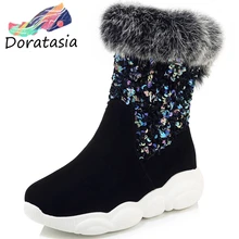 DORATASIA/новые зимние сапоги размера плюс 29-46, женская обувь на плоской платформе без шнуровки, женские повседневные зимние теплые меховые сапоги