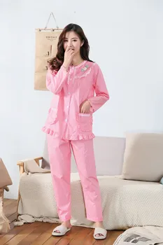 

100% Cotton Pajamas Set Women Print Sexy Flower Pyjama Long Sleeve Shirt Pants 2Piece/Set Big Size Home Mom Sleepwear