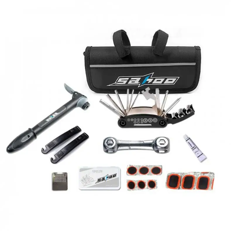SAHOO Bicycle Repair Tools Frame Tube Bag Mini Pump 16 in 1 Multifunction Tool Tyre Tire Cycling Bike Tools Kit Hot Sale