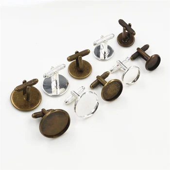 

10pcs/ Lot 12mm,14mm,16mm,18mm,20mm, Bronze Silver Colors threaded Rod Cufflink Base Cuff Link Settings Cabochon Cameo Base