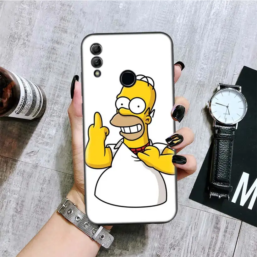 Funny Homer J Simpson Black Cover Phone Case for Huawei Y9 Y5 Y6 Y7 2019 Honor 5
