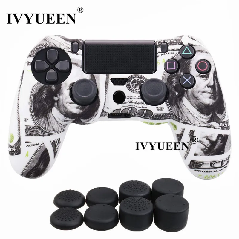 IVYUEEN для sony playstation 4 PS4 Pro тонкий контроллер защитный кожаный силиконовый чехол для Dualshock 4 защитный чехол для джойстика ручки для большого пальца - Цвет: US Dollar