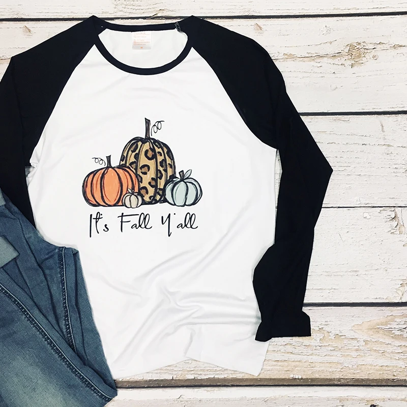

It's Fall Ya'll Shirt Women Long Sleeve Thanksgiving Pumpkin Tshirt Orange Plus Size Girls Festival Print Tops