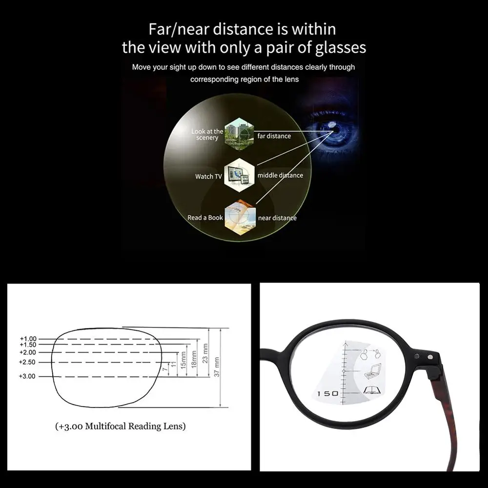 Women Men Fashion Reading Glasses with Case Quality Progressive Bifocal Readers Far and near Multifocal Reading Glasses