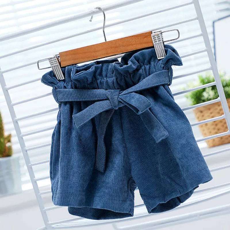 

Baby Toddler Summer Clothing Cotton High Waist Solid Color Children's shorts Kids Girls Flower Bows Band Width Loose Shorts 1-5Y