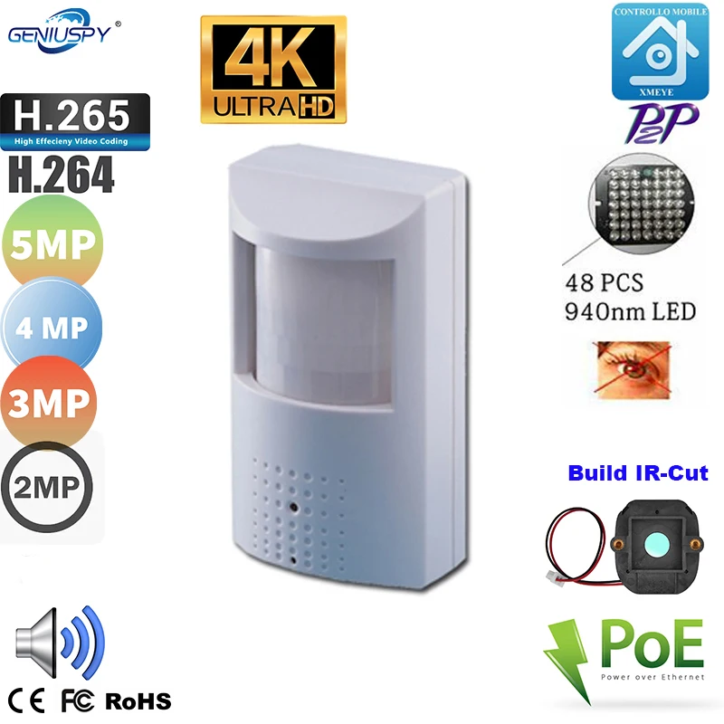 IP Camera GENIUSPY 2MP 3MP 4MP 5MP 8MP 4K Audio POE Night Vision Mini ip camera 940nm infrared IR led PIR Style H264 H265 P2P ON VIF Xmeye mini camera wifi ip camera surveillance camera camera module