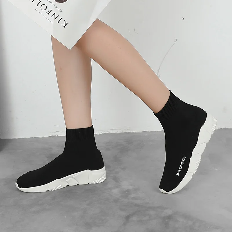 

2019 New Women Sock Boots Round Toe Elastic High Top Slip On Platform Ankle Boots Winter Woman Keep Warm and Comfortable