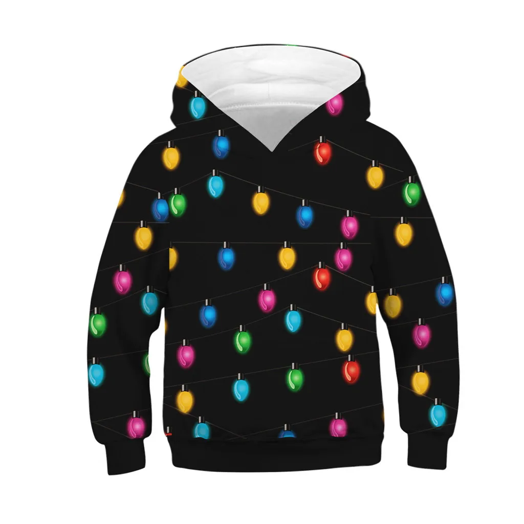 Модная одежда для мальчиков и девочек-подростков; Рождественский свитер с 3d принтом; пуловер с капюшоном и карманом; стиль для детей