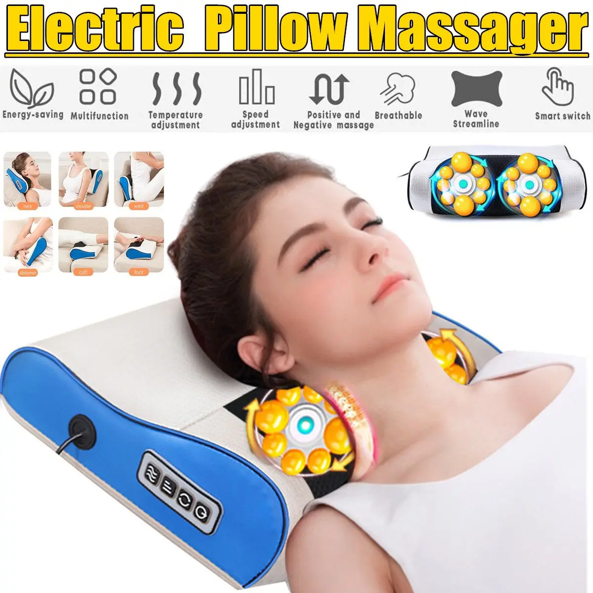 16 Head Infrared Heated Massage Pillow Kneading / Shiatsu Instrument Timing Neck & Shoulder Cervical Relaxation Massager Tool