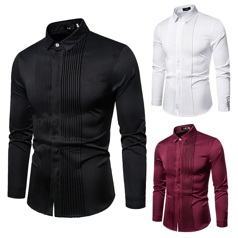 

2020 autumn new long sleeve striped dress shirts for men good quality wedding shirts men slim fit