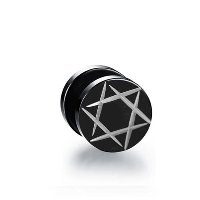 2 Unisex Earing Женское и мужское кольцо для ушей, стильные панк серьги-гвоздики, 1 шт, новинка, гантели из нержавеющей стали, черные серьги для пирсинга, рок, круглые шестиконечные звезды - Окраска металла: 2 Unisex Earing