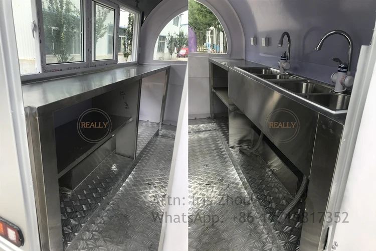 2.8m length 3 water sinks USA standard fast food cart ice cream vending trailer street snack sale with canopy