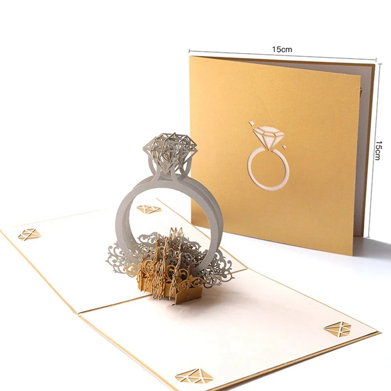  Laser Cut 3D Popup Diamond Ring Cards For Laser Cut Wedding Invitations Valentine's Day Wedding & E - 4000510247522