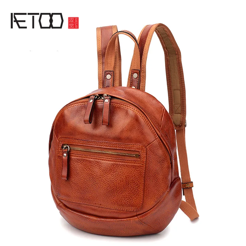 

BJYL New hand-washed old first layer cowhide female shoulder bag retro casual backpack literary bag female