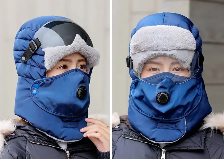 Новая Россия Военная маска Солнцезащитная шляпа Толстая теплая зимняя верхняя одежда шляпа бомбер шляпа Leifeng - Цвет: blue