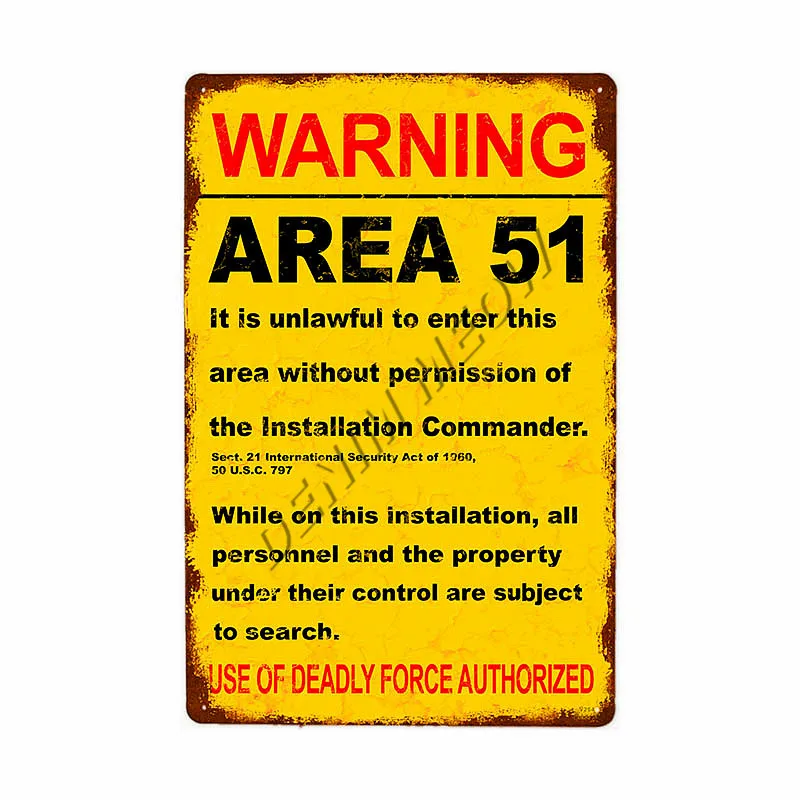 ПредупреждаПредупреждение область 51 винтажные металлические жестяные знаки НЛО область деятельности предупреждение опасности настенная доска Ретро Художественная живопись наклейки домашний декор WY80 - Цвет: 12
