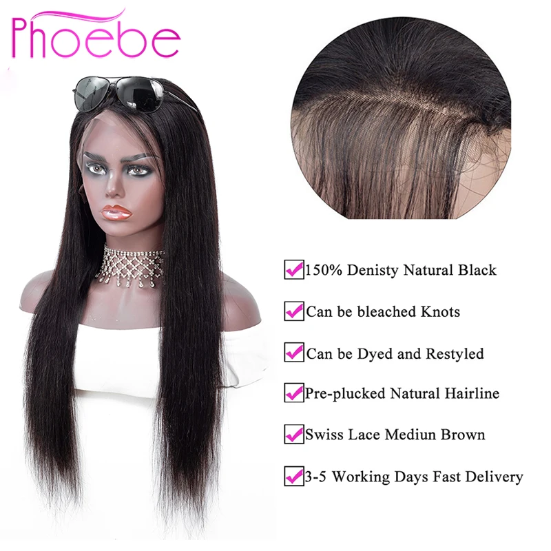 Phoebe 13x4 фронтальные человеческие волосы парики перуанские прямые парик с