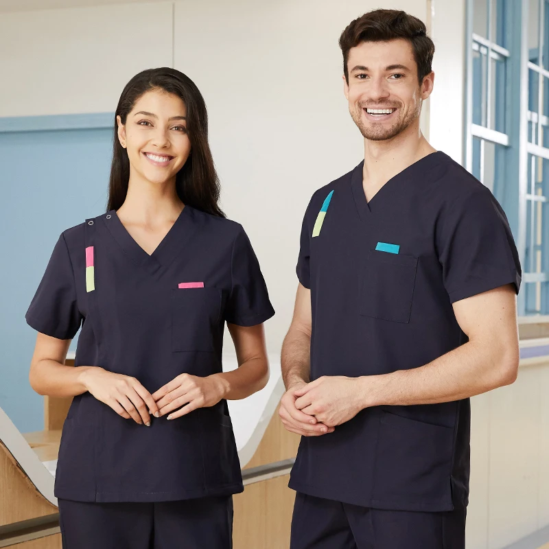 

Zipper Scrubs Uniform for Women Men Nurse Workwear Set Essential Top Pant Nursing Uniforms V Neck Doctor Working Suits N-L1-2