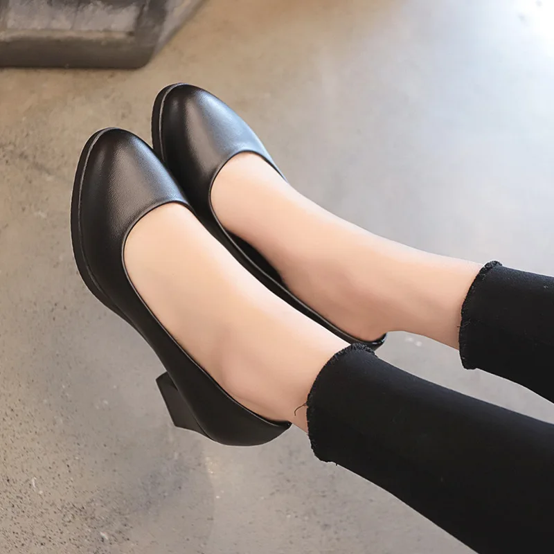 

High Heel Shoes Women's 2018 Classic Style Pointed-Toe High Heel Shoes Chunky-Heel Shoes Soft-Sole Solid Color Business Work Sho