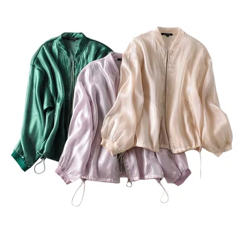 

Female New Fall winter Casual Basic Coat Solid Color Stand Collar Long Sleeve Zipper Elastic Drawstring Hem Coat Women’ s Jacket