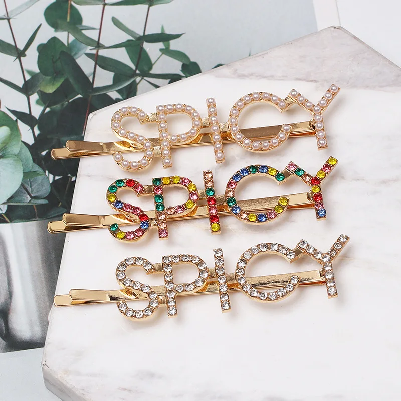 Blingbling Стразы заколки для волос со словами Радужная четкая Начальная буква зажим для волос с жемчугом заколки для волос для женщин и девушек