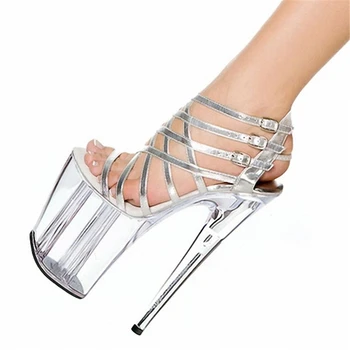 

Sky high silver wedding shoes thick heel waterproof platform model nightclub performance shoes 20cm ultra high heel sandals