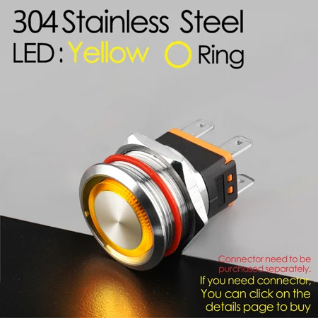 Y LED Ring (304) LANBOO 25 мм нержавеющая сталь переключатель 15A высокий ток Выключатель без фиксации водонепроницаемый IP67 кнопочный переключатель со светодиодный 12V24V220V - Цвет: Y LED Ring (304)