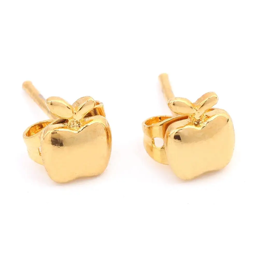 Симпатичные женские серьги с 24-каратным золотом в виде яблока латунные ювелирные