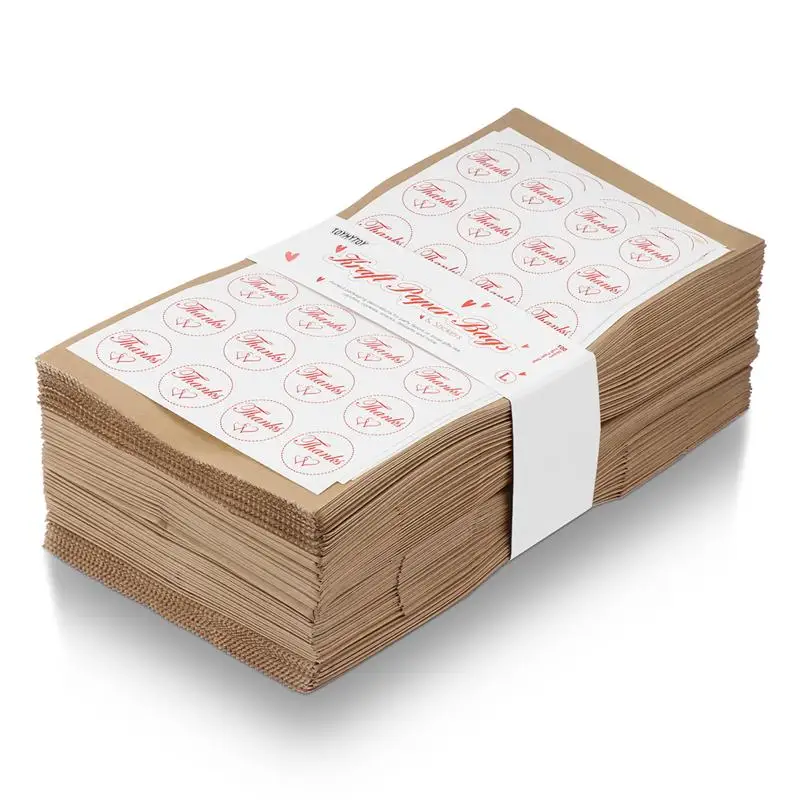 100PCS Kraft Paper Bags With 100PCS Stickers Party Candy Bags For Wedding Birthday Party