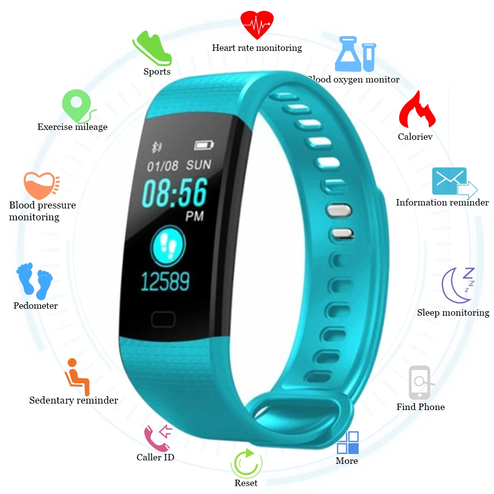 

Y5 Smart Band Watch Color Screen Wristband Heart Rate Activity Fitness tracker Smart Electronics Bracelet