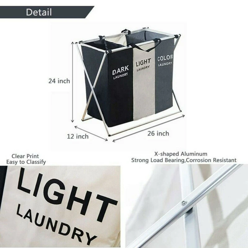 סל כביסה מתקפל סל כביסה עם 3 סעיף גדול בגדים מלוכלכים סדרן