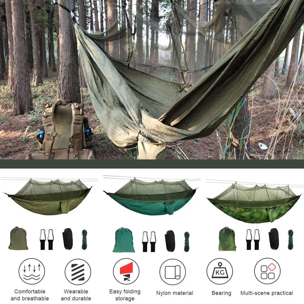 

Camping/garden Hammock with Mosquito Net Outdoor Furniture 1-2 Person Portable Hanging Bed Strength Parachute Fabric Sleep Swing