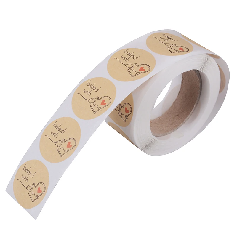 1 1 Inch Round Natural Kraft Baked With Love Stickers 500 Labels Per Roll Cute Stickers For Seal Labels Handmade Sticker - Цвет: 1