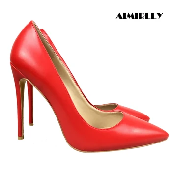 

Women's Shoes Pointed Toe High Heels Pumps Sexy Stilettos Ladies Wedding Party Footwear Red PU Slip On