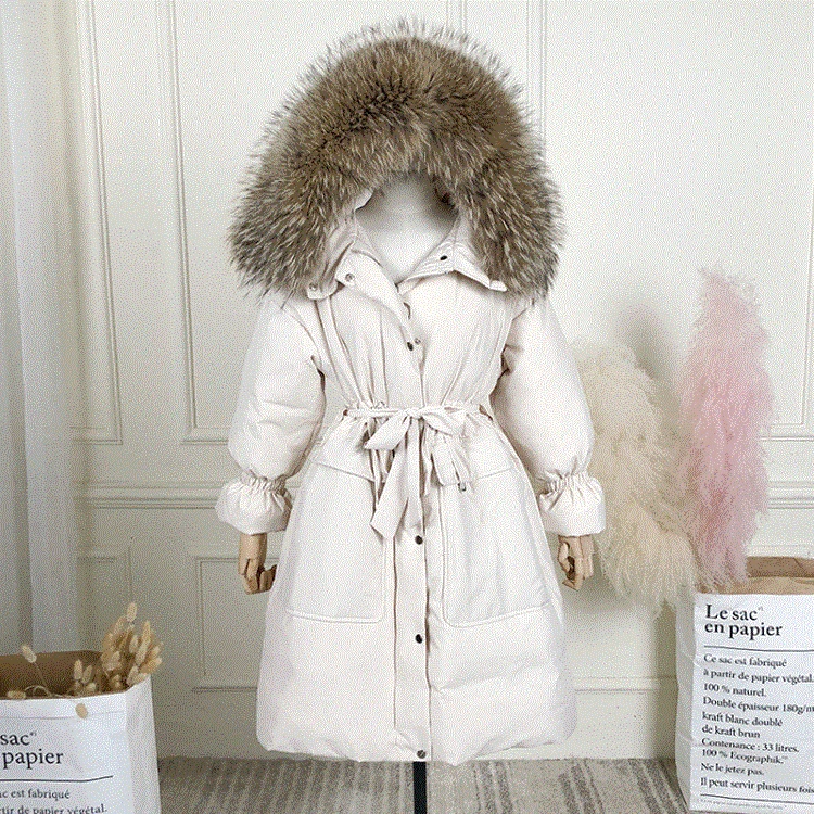 10-Faux Fur Collar Длинный женский пуховик, пальто из натурального меха, с капюшоном, толстый теплый пояс, черный, корейский, 90%, белый, утиный пух, зимний женский пуховик - Цвет: 10-Faux Fur Collar