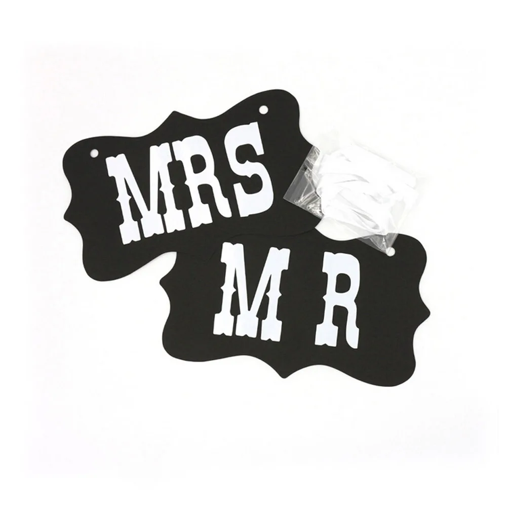 2 шт./компл. DIY черный Mr Mrs бумажная доска+ лента знак фото стенд реквизит свадебные украшения вечерние Для свадебной фотосессии - Цвет: black