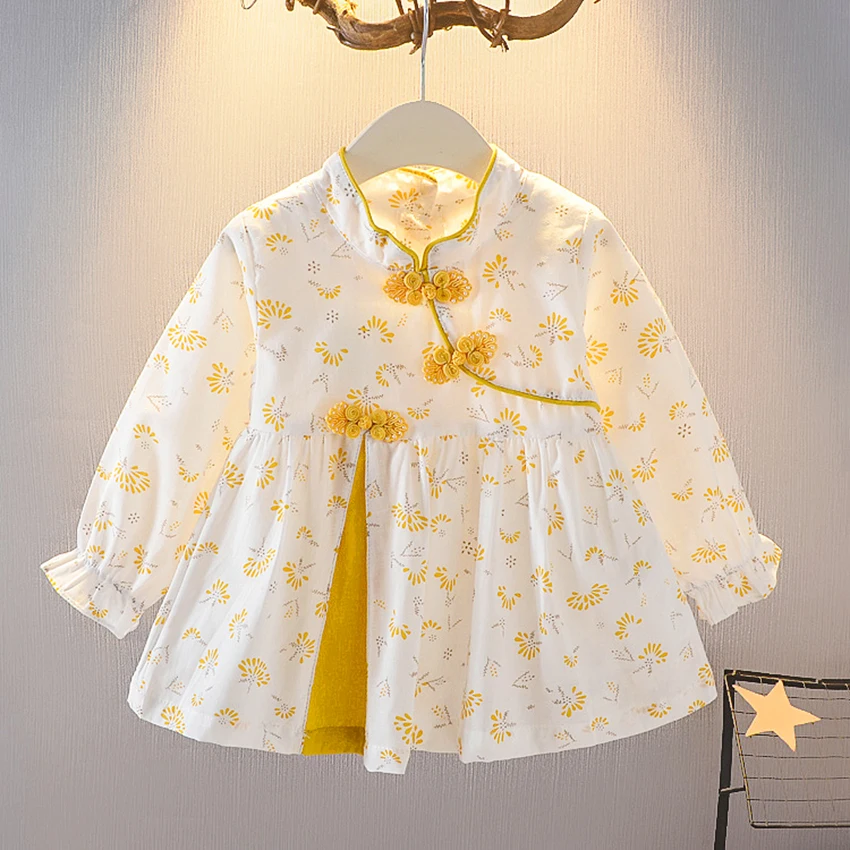 2020 Korean long-sleeved baby princess dress 1-2-3 year old baby dress spring and autumn new 3/4 sleeve Girls folk-custom