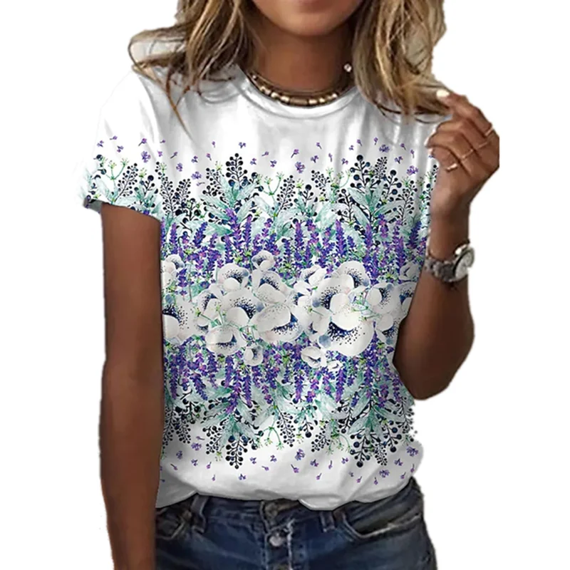 Women's 3D Flower Print short sleeve T-shirt, niche design casual round neck shirt, animal design clothing, new in 2021 couple t shirt Tees