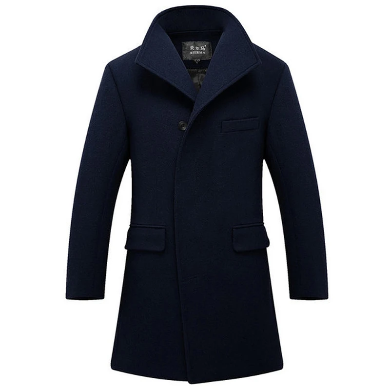 

New High-quality Winter Wool Jacket Men's Wool Blend Casual Slim Men's Long Single Breasted Wool Trench Overcoat WholeTide