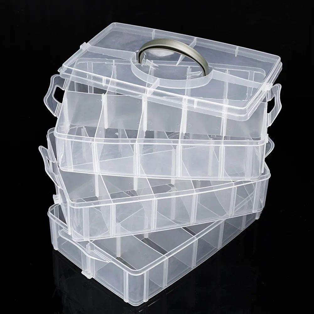 Jewelry Storage Box 3 Layers 30 Compartments Clear Container Organizer Case