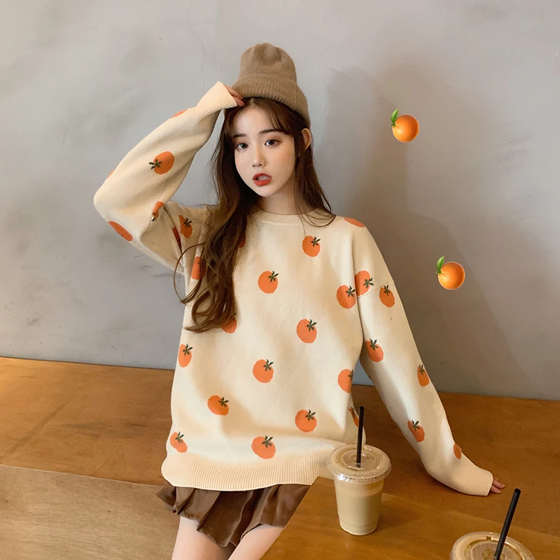 Милый милый свитер с круглым вырезом, женский корейский винтажный Harajuku женский свитер, японский Kawaii одежда ulzzang для женщин