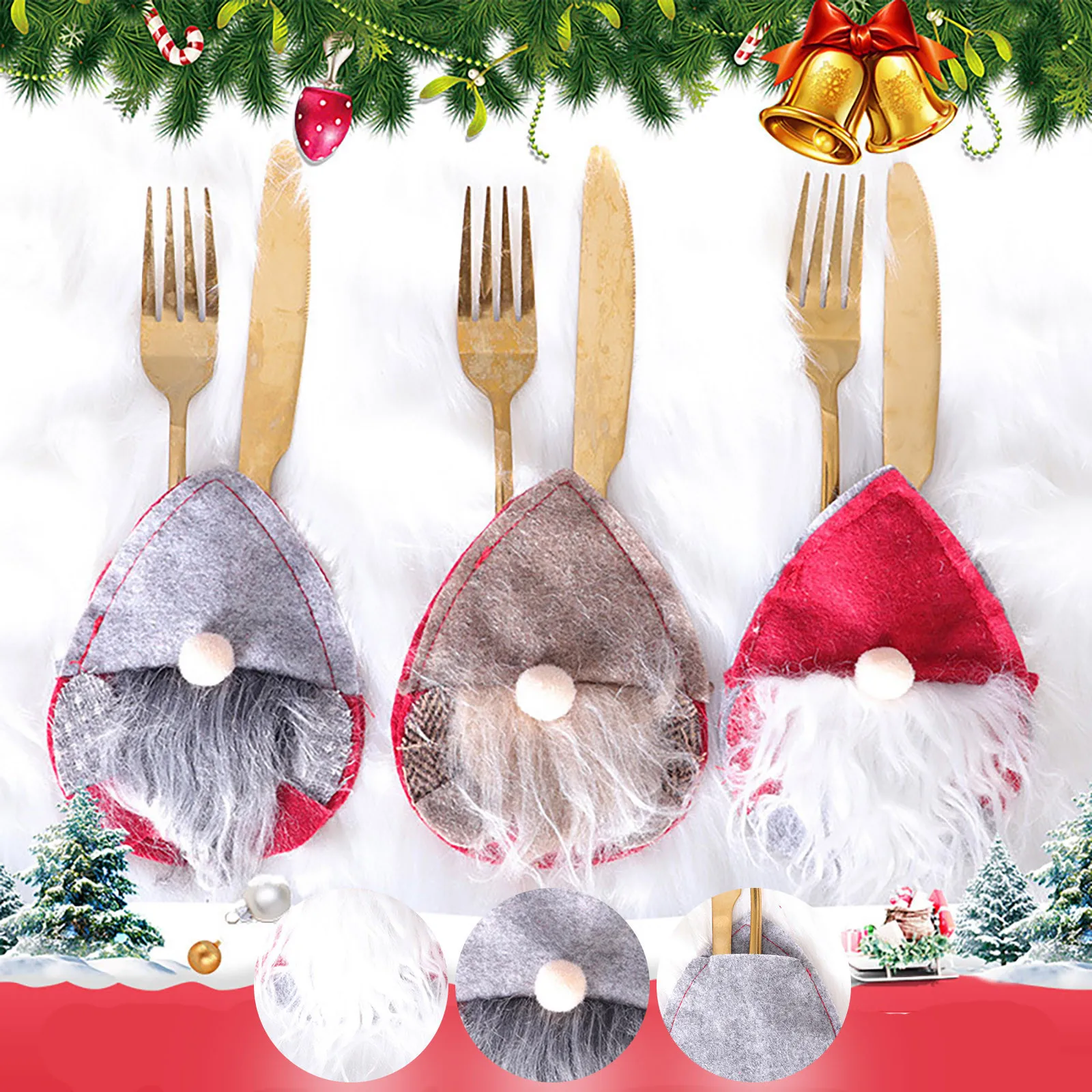 Christmas Santa Hat Reindeer New Year's Decor Fork Knife Cutlery Holder Kerst Decoratie Decorations for Home Navidad | Дом и сад