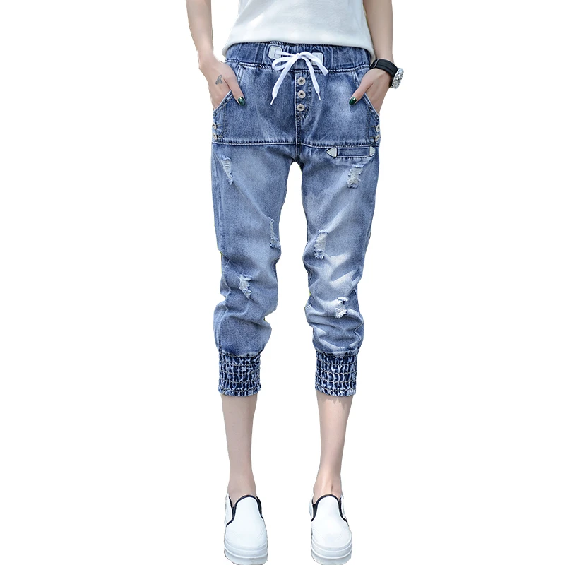 High Waist Women Capris Jeans 2020 Summer Women's Trousers Female Capri Pants Casual Ripped Hole Harem Jeans Pantalon Femme High Waist Women Capris Jeans 2020 Summer Women's Trousers Female Capri Pants Casual Ripped Hole Harem Jeans Pantalon Femme