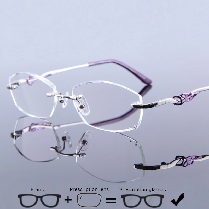 Luxury Rimless Women Prescription Eye Glasses Myopia Clear Lenses Ladies Hyperopia Eyewear Photochromic Progressive 028 |