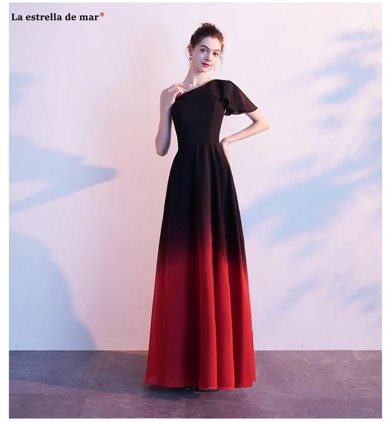 Большие размеры, Vestido madrinha, новинка, одно плечо, рукав А-силуэт, шифон, градиент, черный, фиолетовый, красный, длинные платья подружек невесты sukien